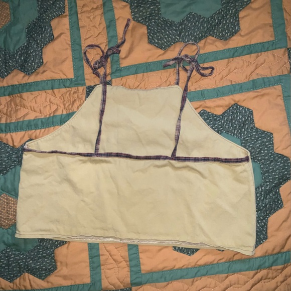 handmade tank top tie straps yellow olive plaid - Picture 2 of 4